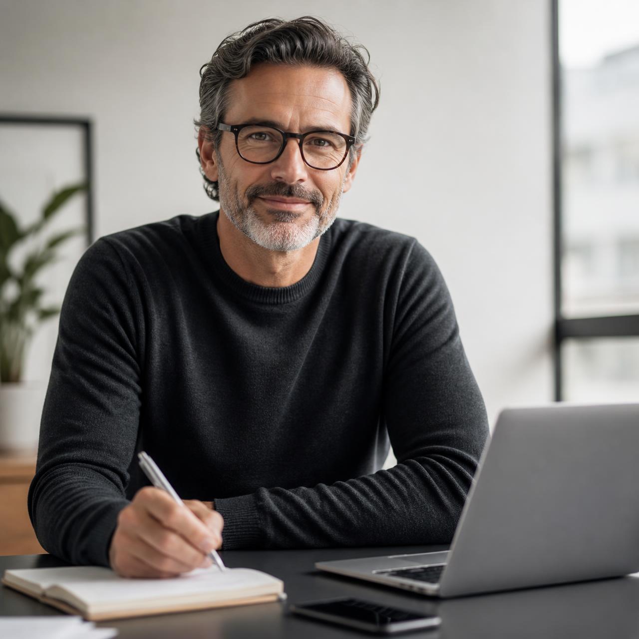 Experienced professional working confidently with AI tools